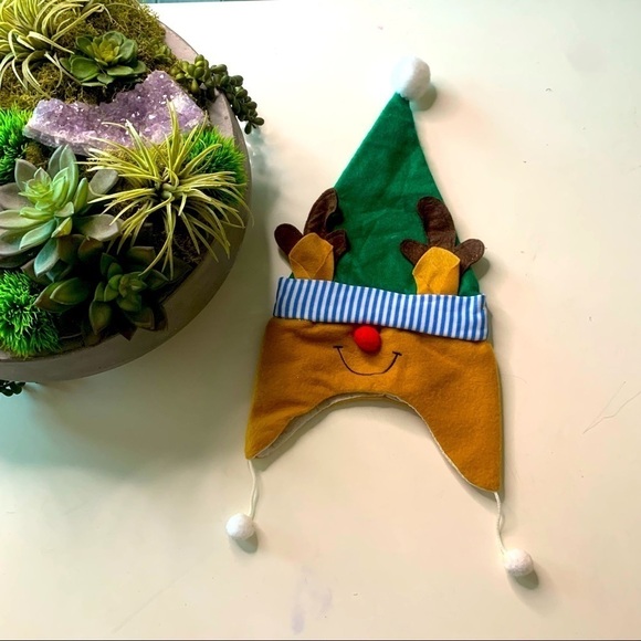 Felt Christmas reindeer hat pom-pom ear flap 12 m infant - Picture 1 of 5